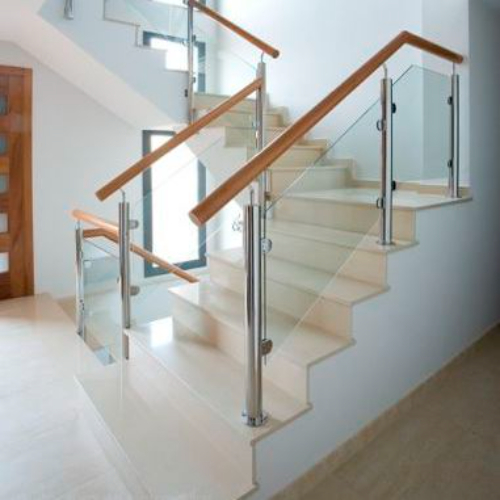 Stainless Steel with Wood Balustrade and Glass Railing